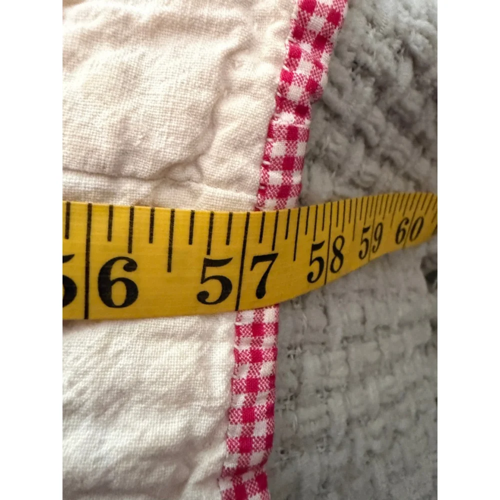 Vintage Hand Quilted Red White Patchwork Quilt Farmhouse Gingham Back 57x44